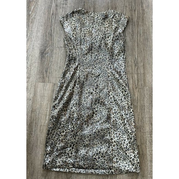 Sue Wong Womens Sequined Leopard Print Cocktail Dress Beige Sz 2 - Picture 2 of 3